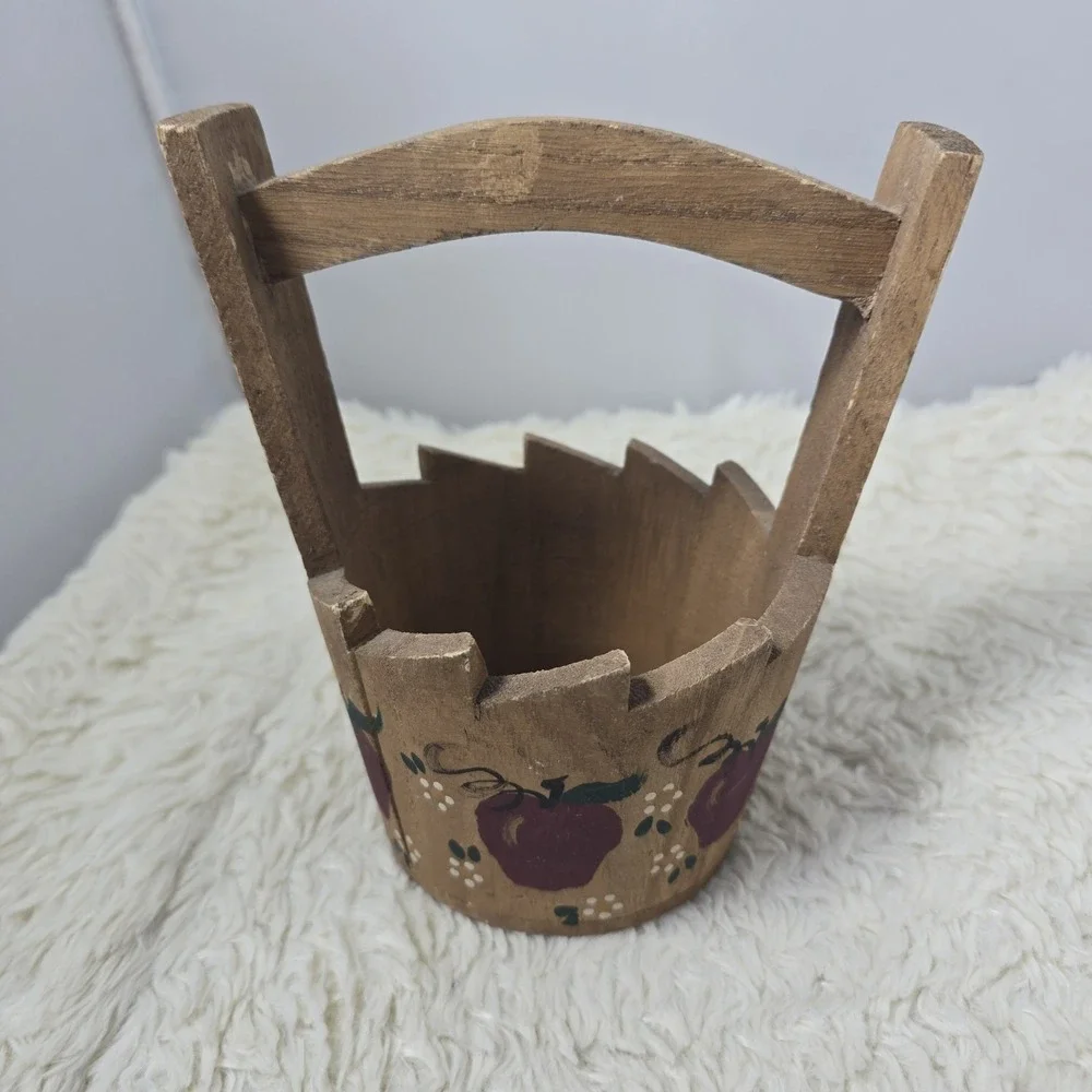 Wooden Mini Apple Basket Handpainted Home Decor Cottagecore Farm House Country